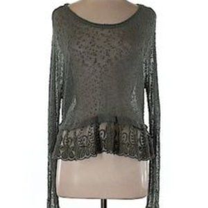 American Eagle Green Sheer Long Sleeve Lace Top